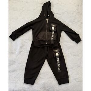 Tina Mur Kids Toddler Black Sweatpants‎ Hoodie Pant Sweatshirt Set Sz 2-3 2T 3T